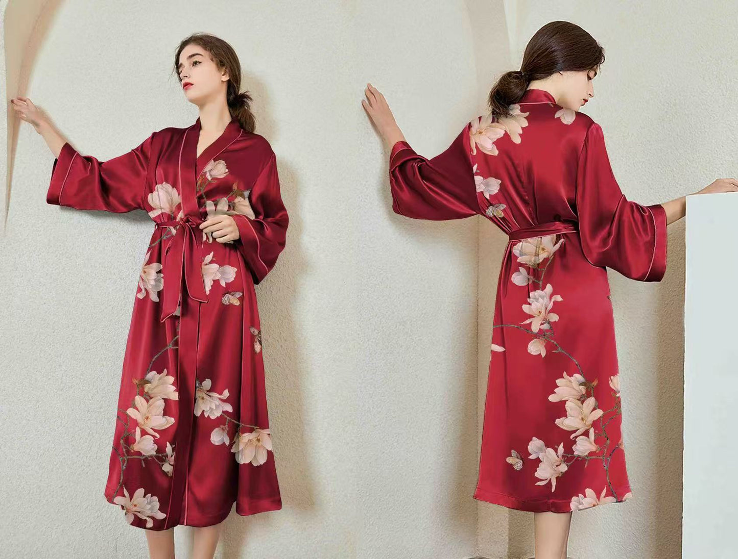 MAGNOLIA BLOOM SILK SHORT KIMONO ROBE
