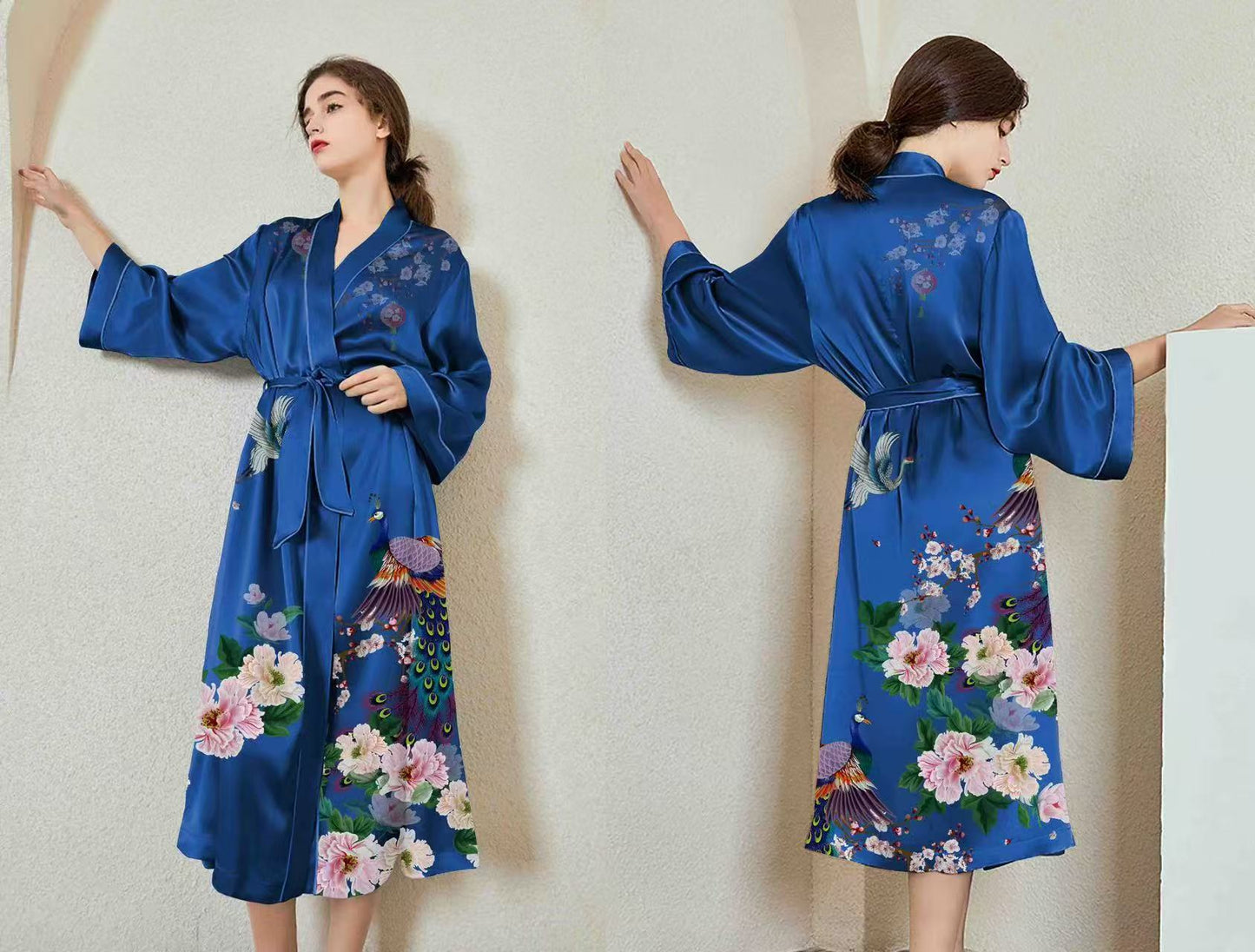 FEATHERS IN BLOOM SILK SHORT ROBE