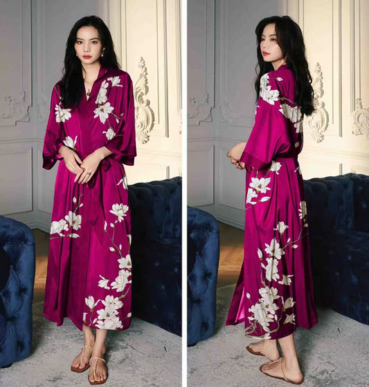 MAGNOLIA BLOOM SILK LONG KIMONO ROBE