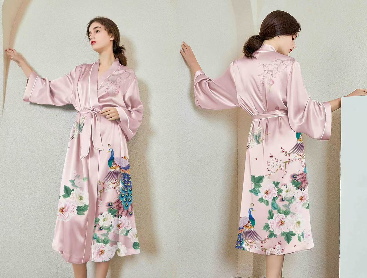 FEATHERS IN BLOOM SILK SHORT ROBE